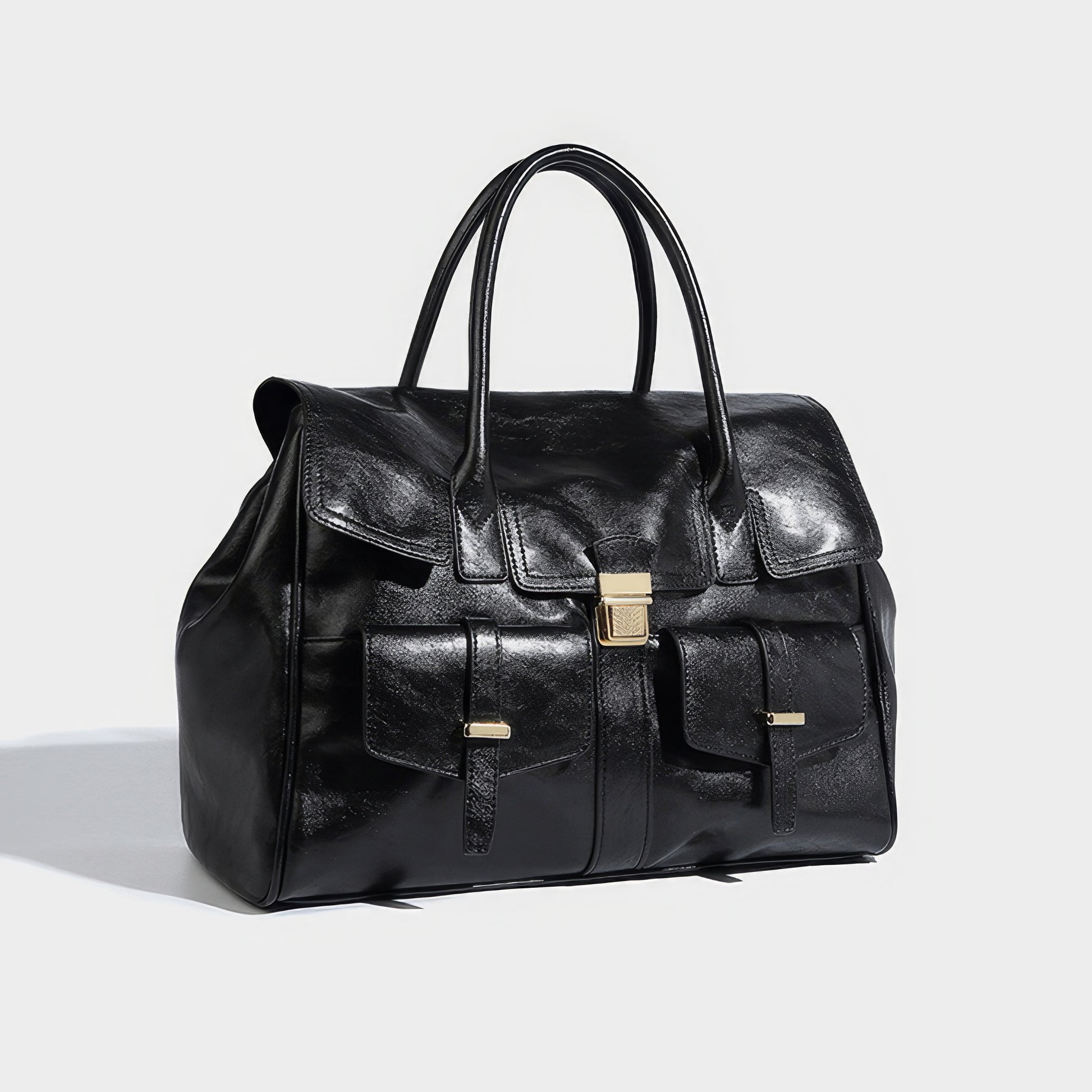 Structured Glossy Pocket Detail Tote Bag
