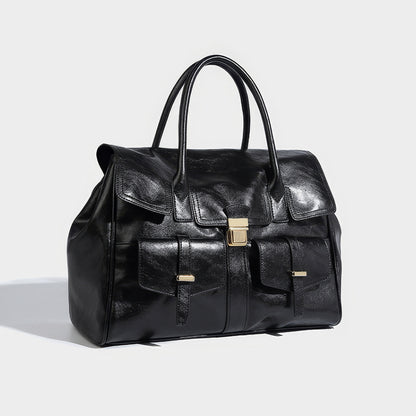Structured Glossy Pocket Detail Tote Bag