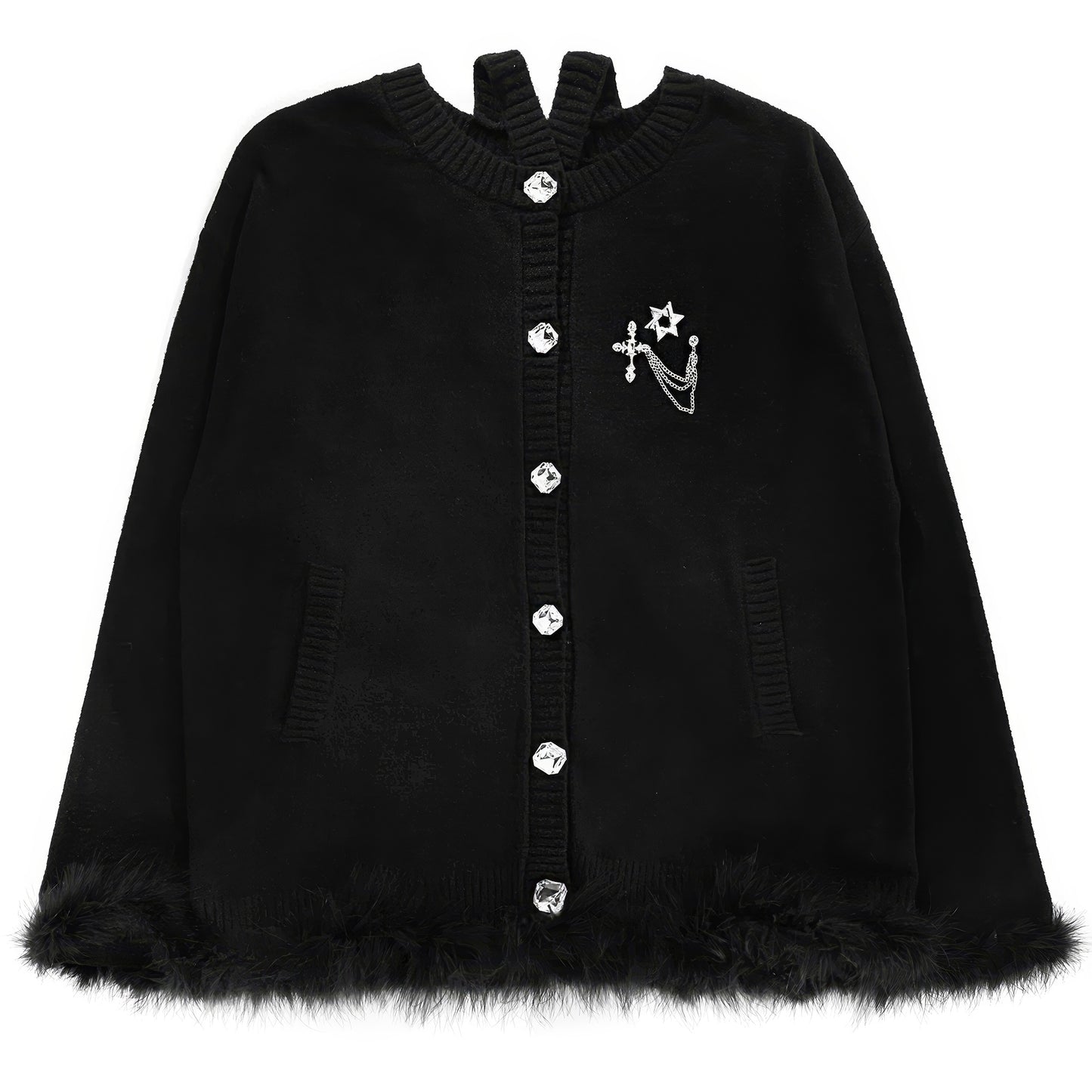 Faux Fur Trim Knit Cardigan