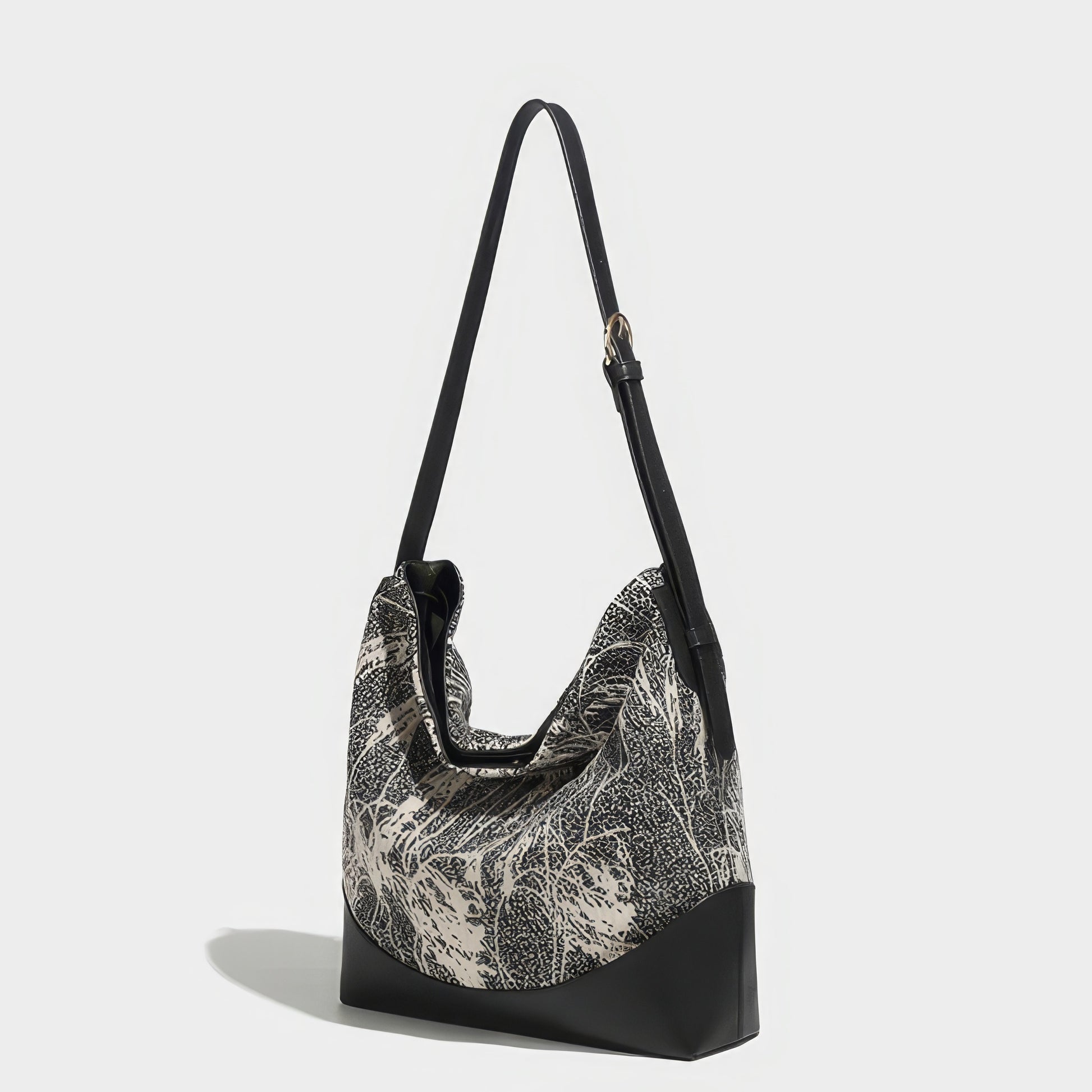 Monochrome Botanical Print Shoulder Bag