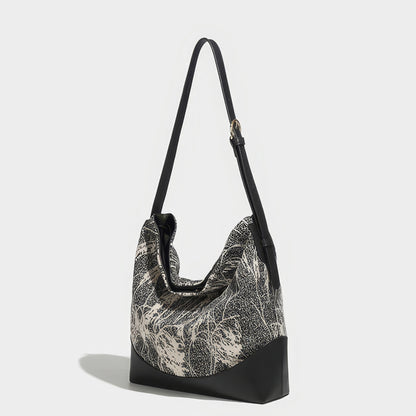 Monochrome Botanical Print Shoulder Bag