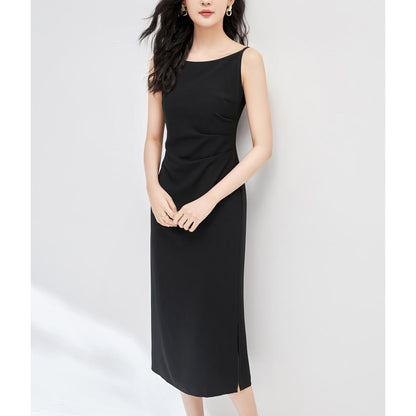 Side Slit Sleek Black Midi Dress