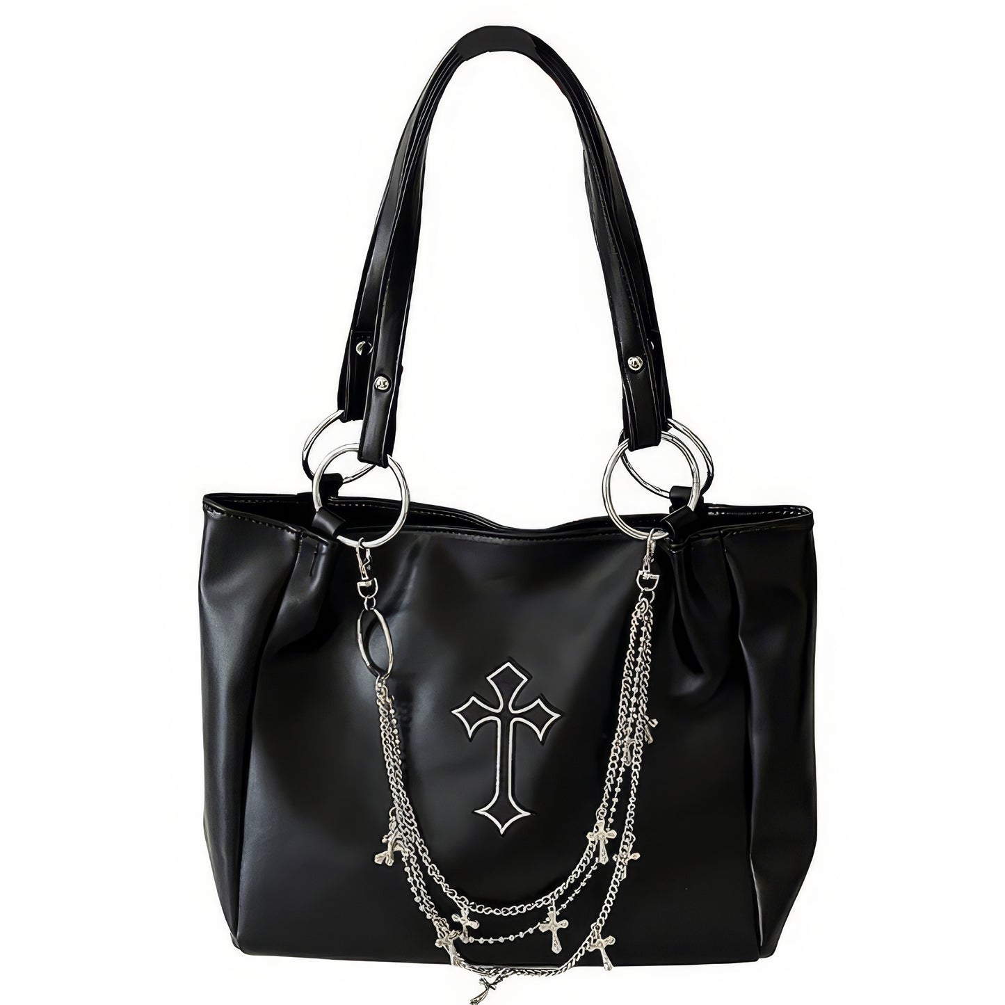 Chain Cross Accent Faux Leather Shoulder Bag