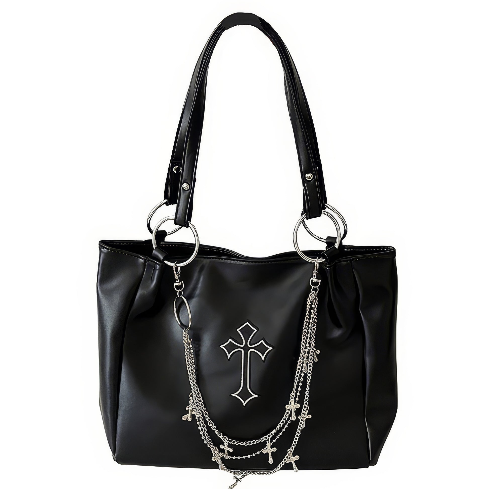 Chain Cross Accent Faux Leather Shoulder Bag