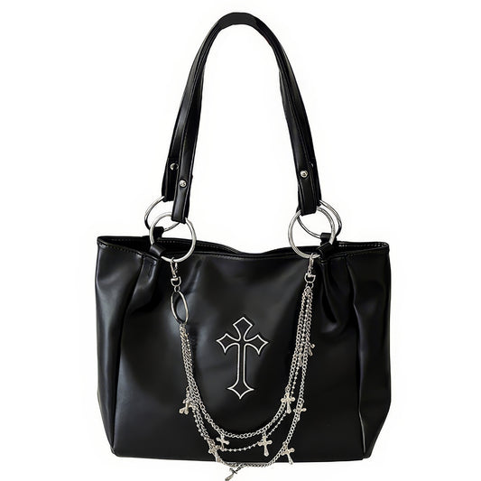 Chain Cross Accent Faux Leather Shoulder Bag