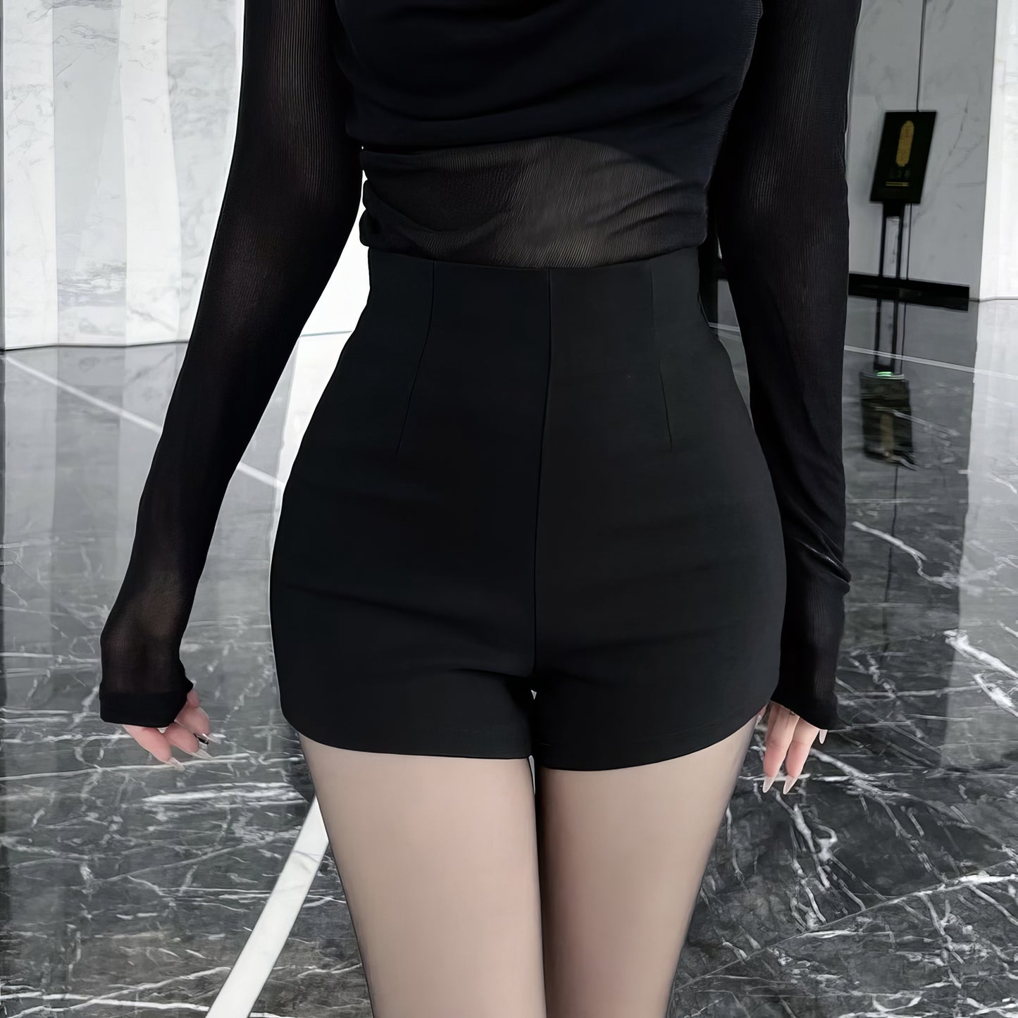 Minimal Seam High Waist Black Shorts