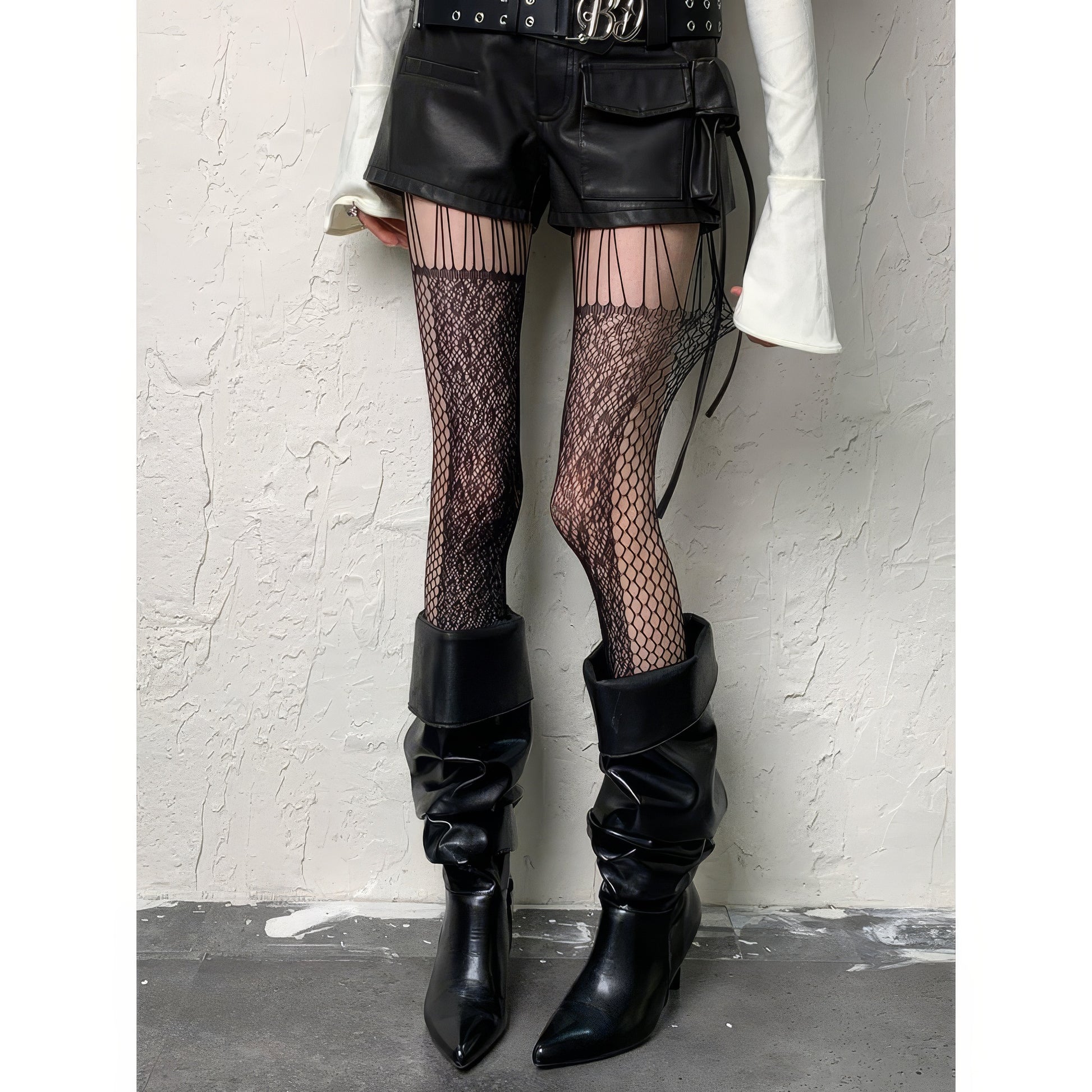 Striped Lace Mixed Mesh Tights