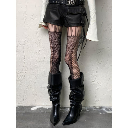 Striped Lace Mixed Mesh Tights
