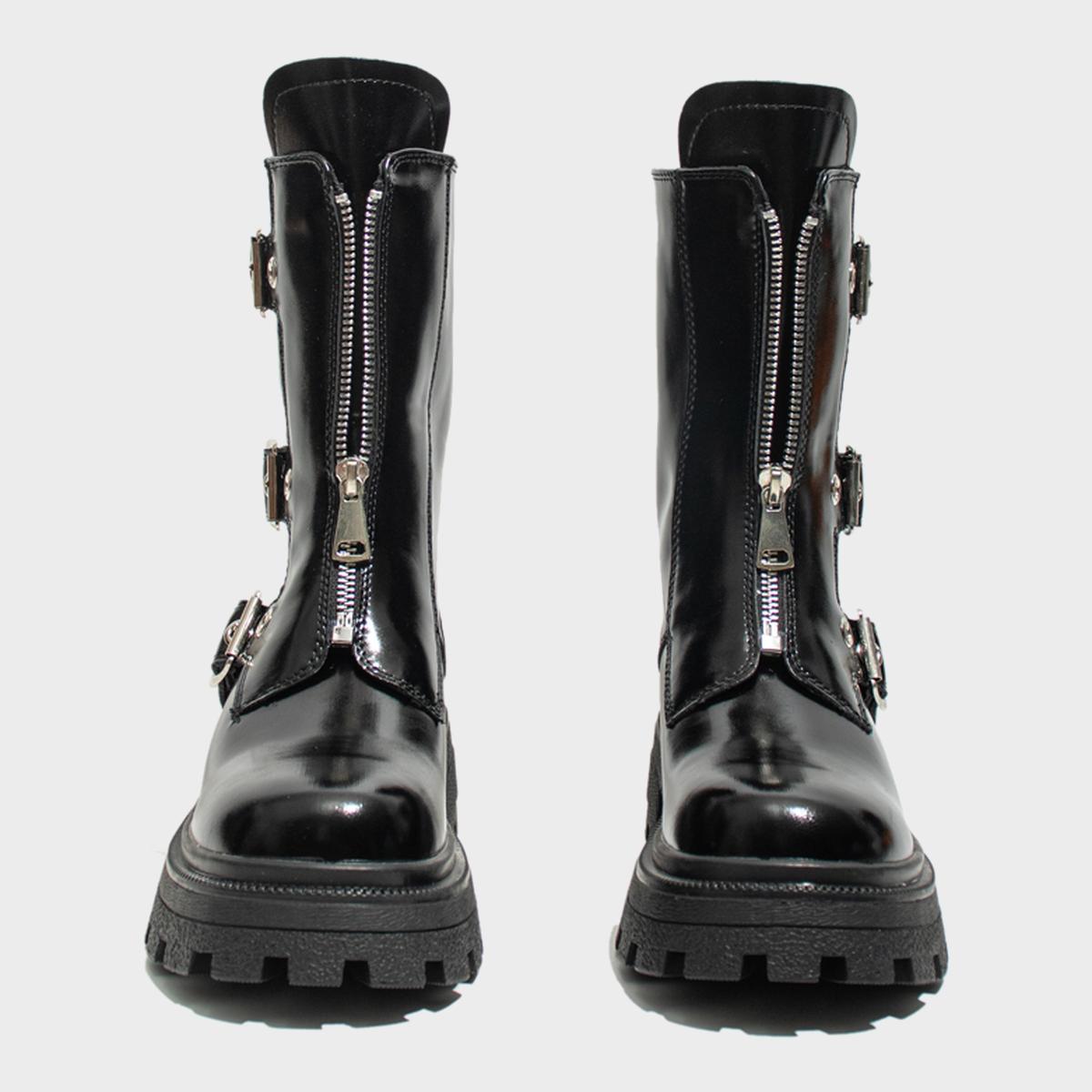 Black Patent Buckle Combat Boots