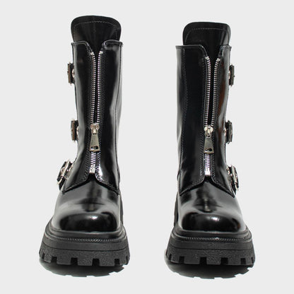 Black Patent Buckle Combat Boots