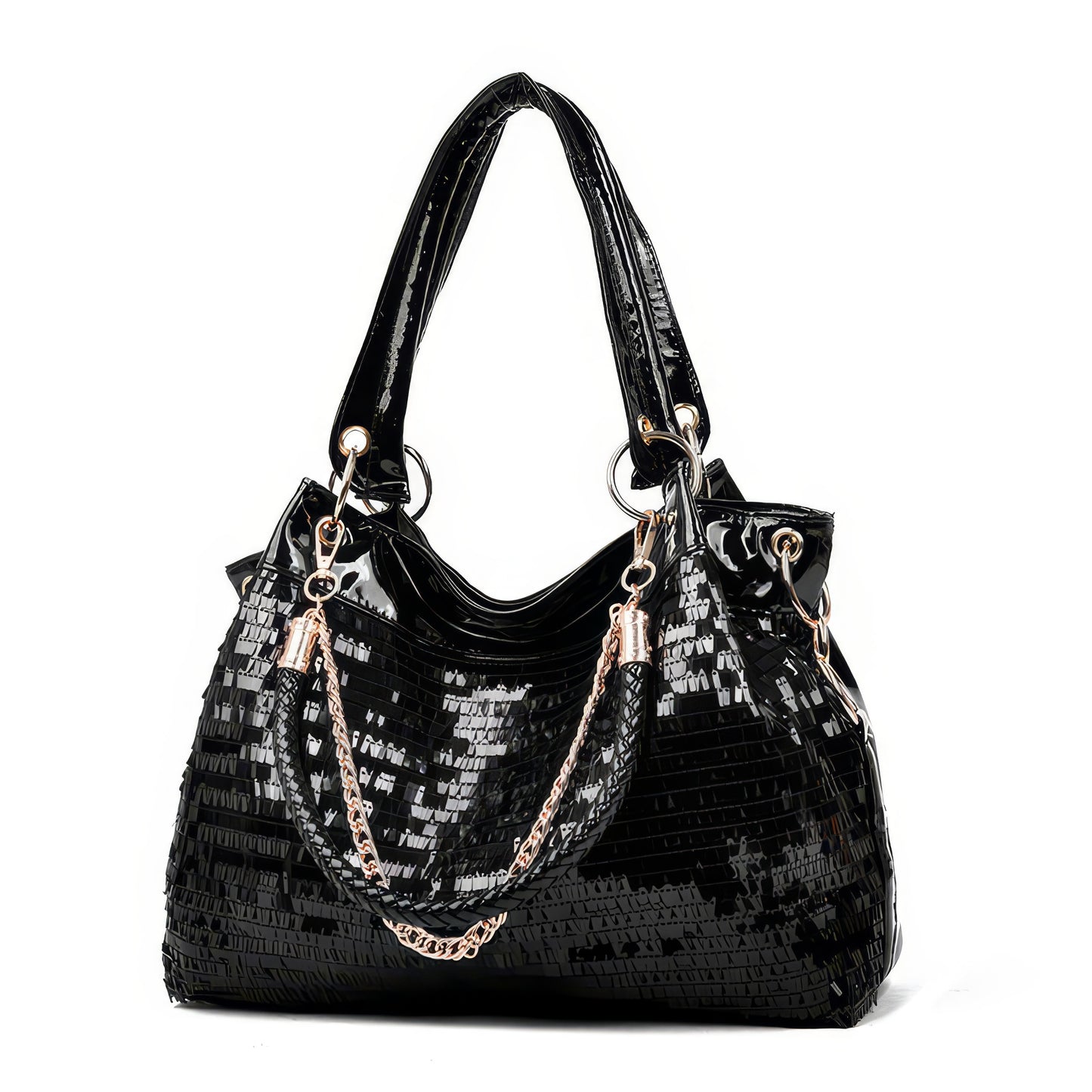 Sleek Glossy Black Shoulder Bag