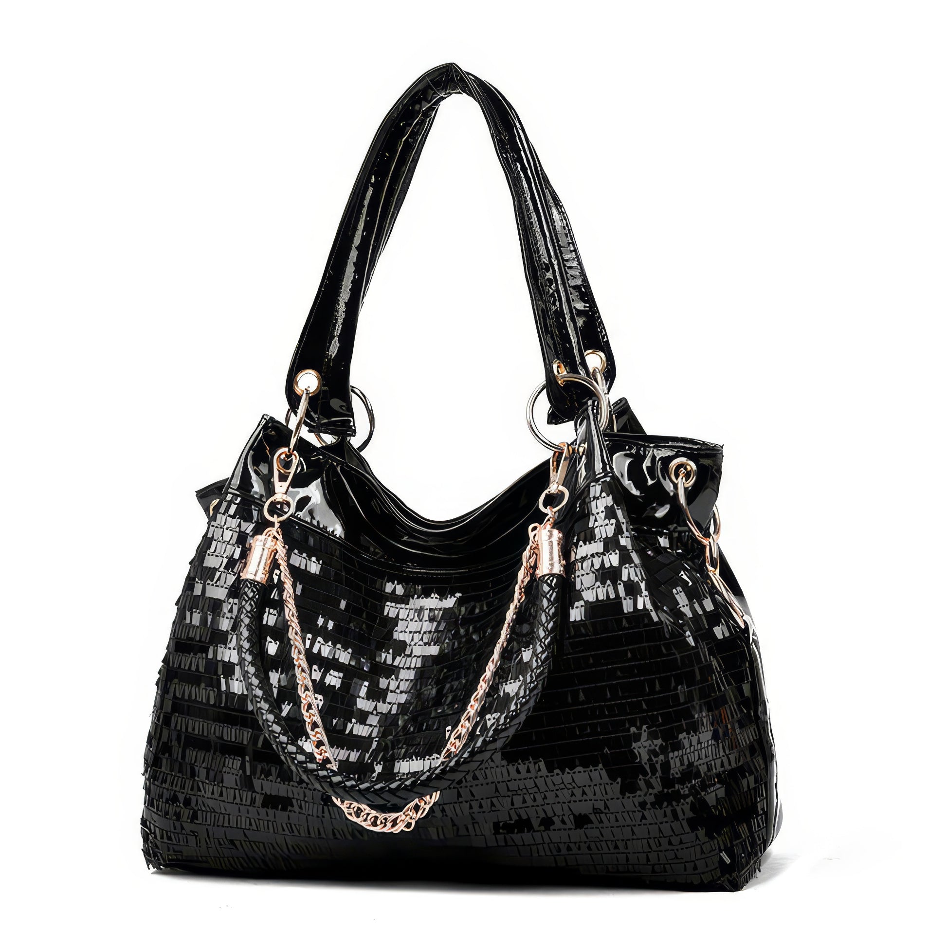 Sleek Glossy Black Shoulder Bag