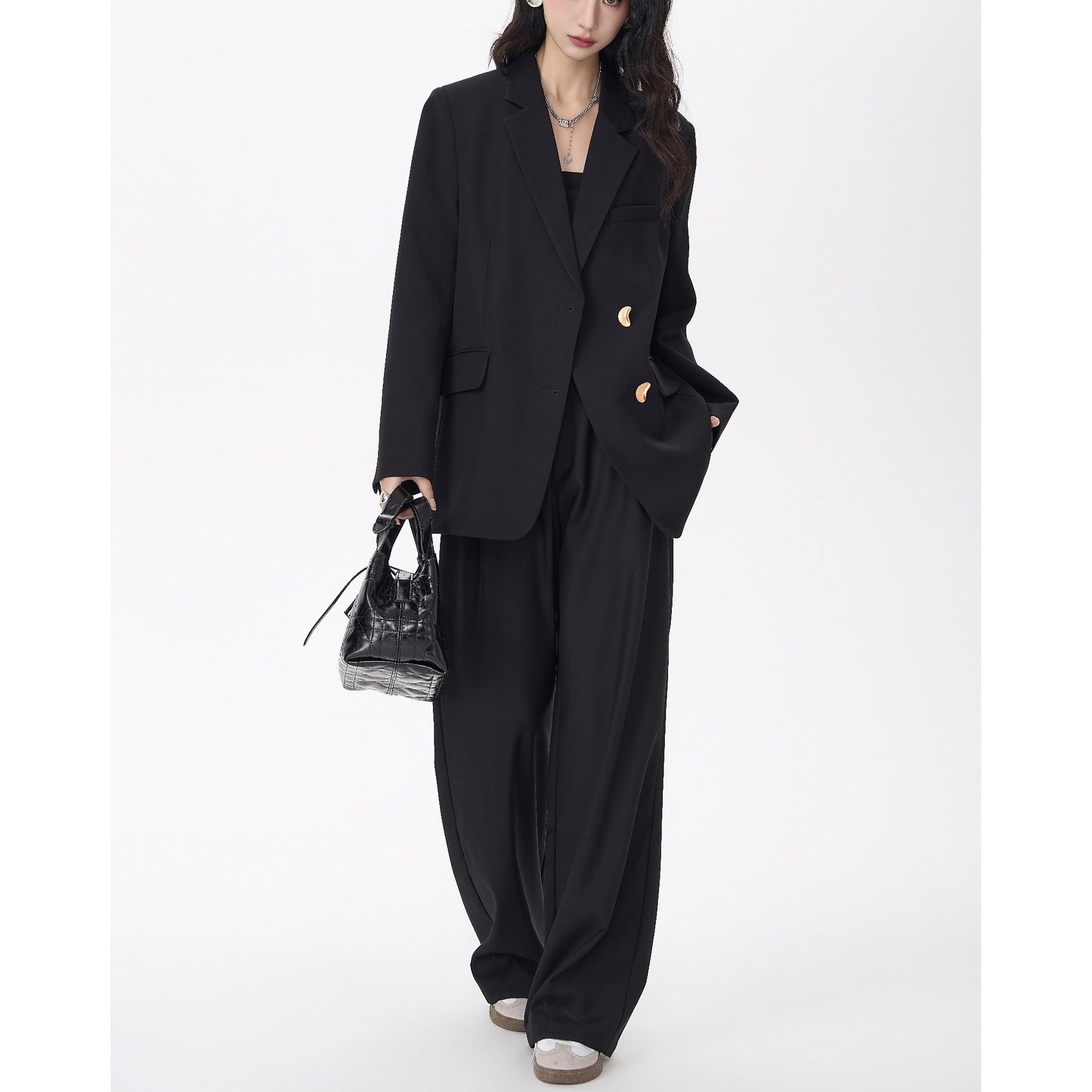 Gold Button Oversized Tailored Blazer