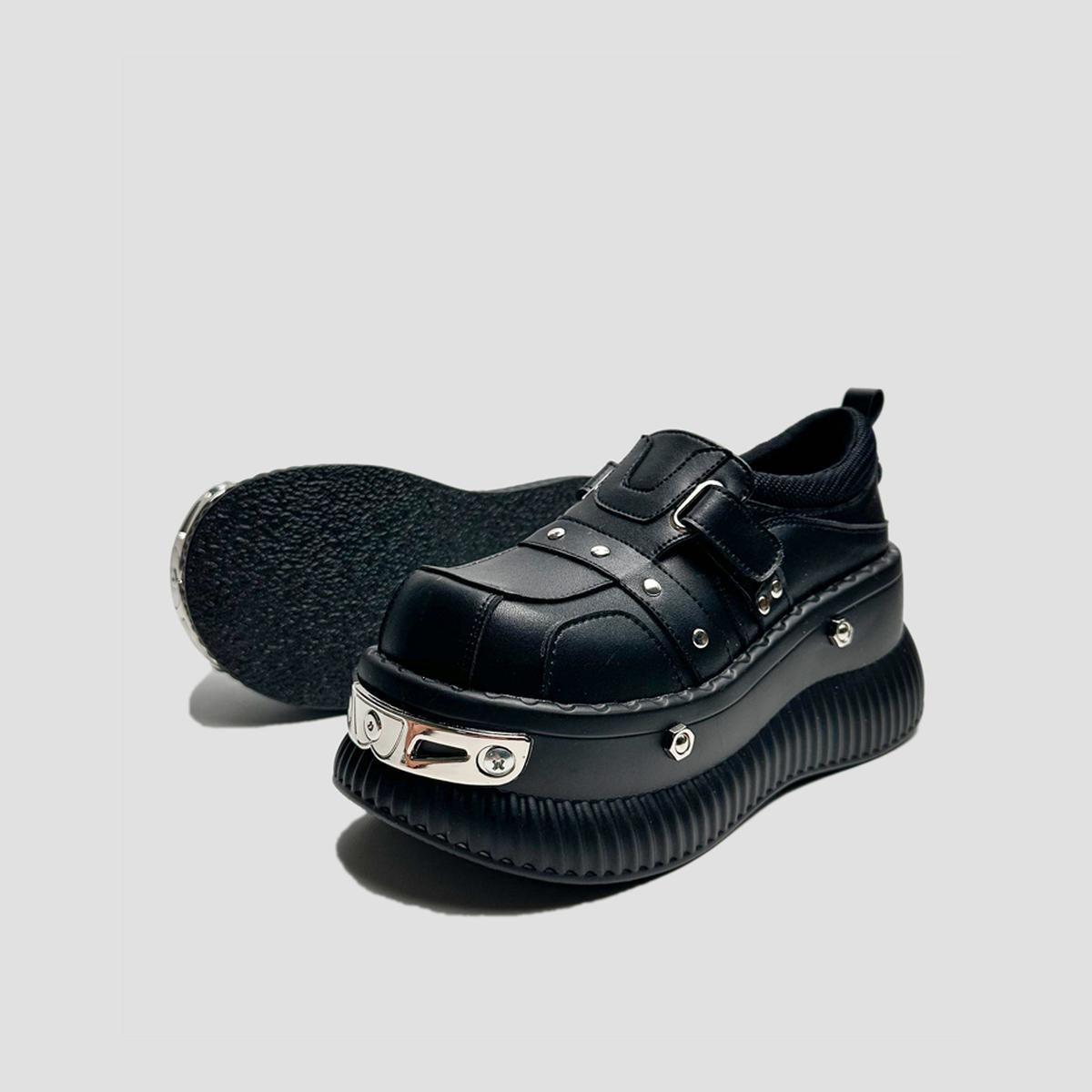 Black Metal-Plated Platform Sneakers