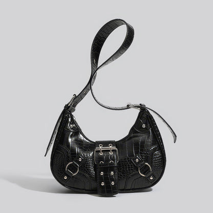Croc-Effect Buckle Strap Shoulder Bag
