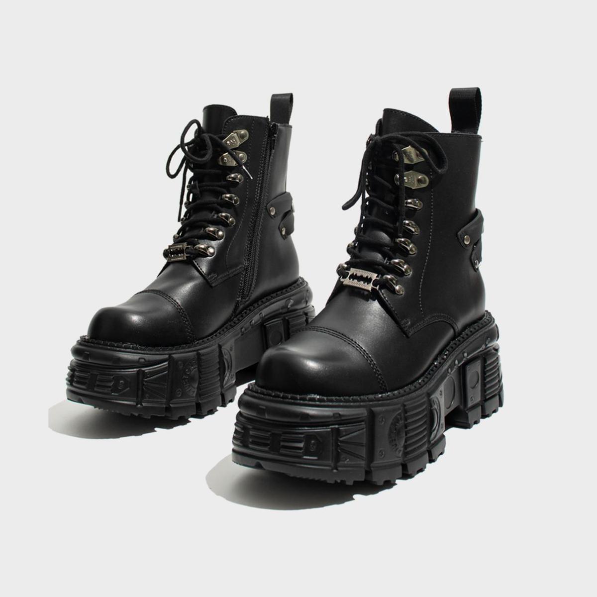 Black Industrial Hardware Platform Boots