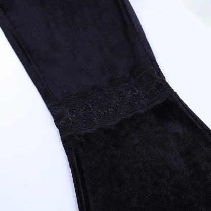 Black Lace Trim Flare Pants