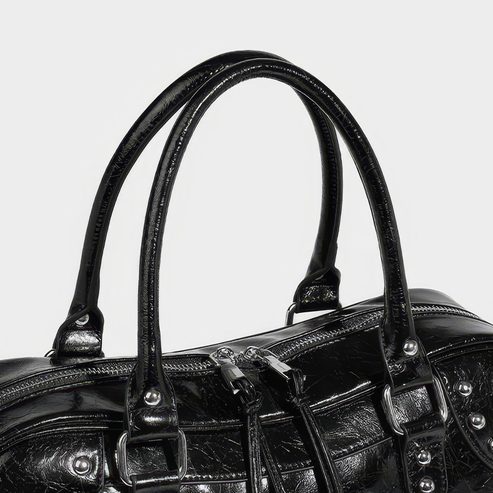 Studded Patent Utility Handbag