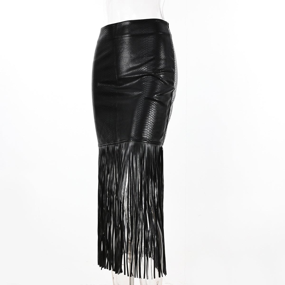 Fringe Faux Leather Skirt