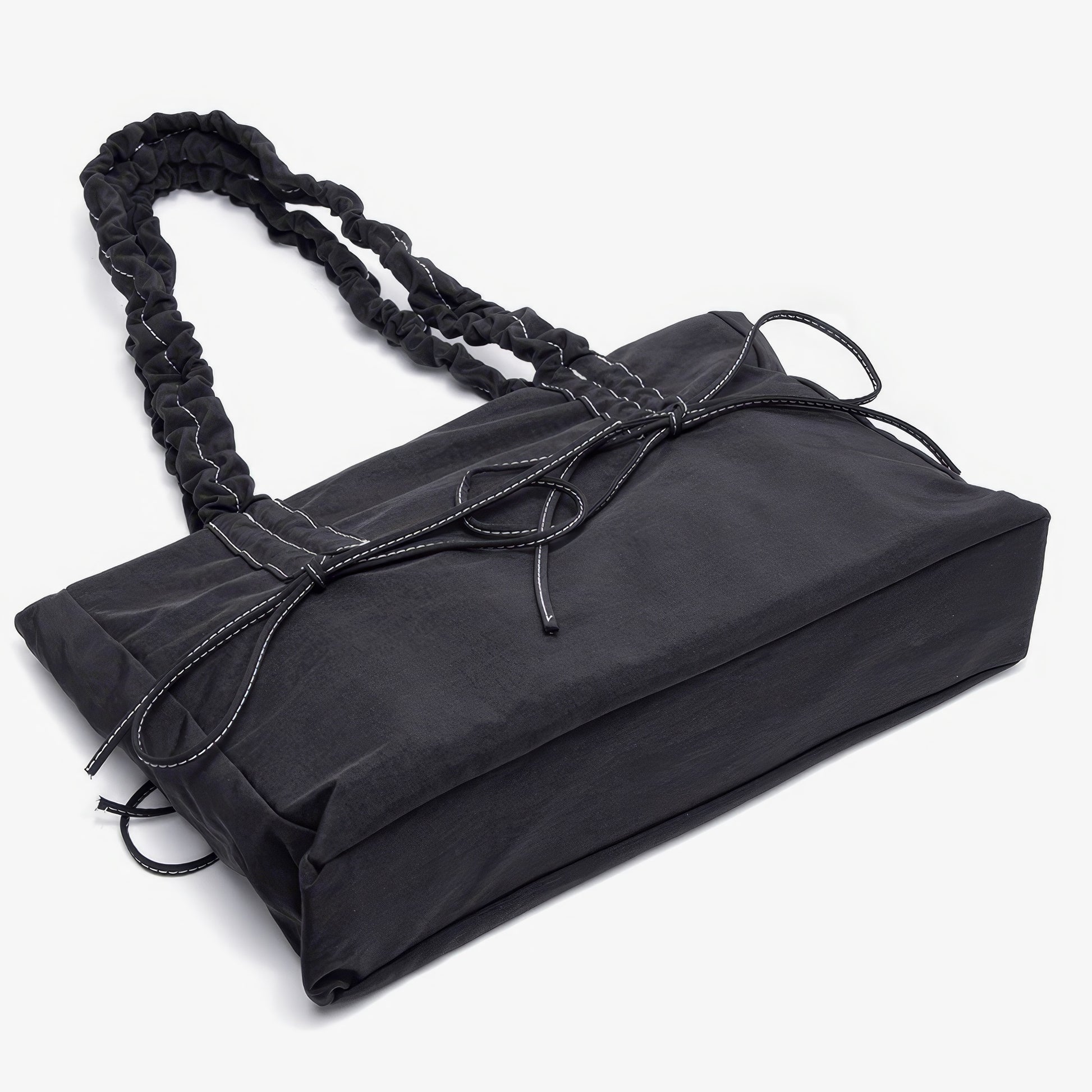 Ruched Handle Contrast Stitch Tote Bag