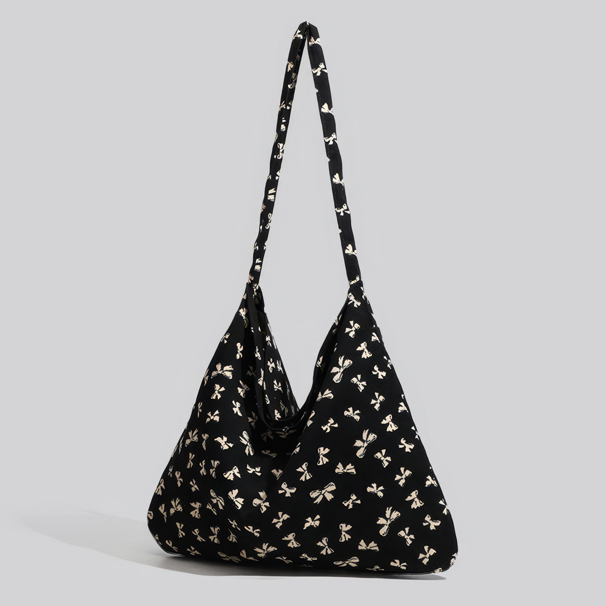Bow Print Slouchy Fabric Shoulder Bag
