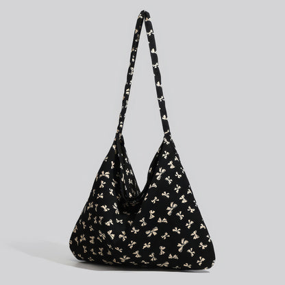 Bow Print Slouchy Fabric Shoulder Bag