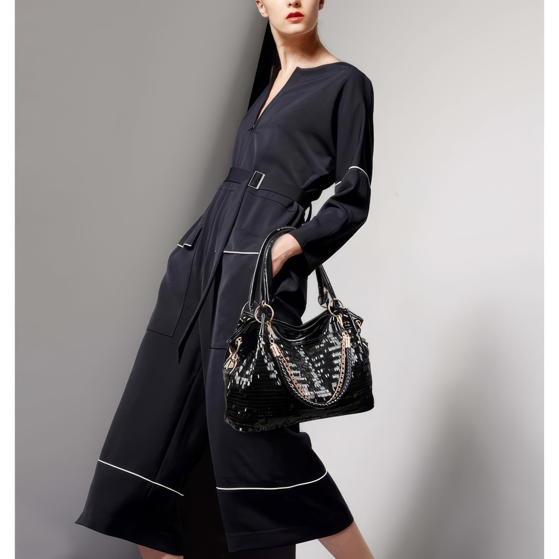 Sleek Glossy Black Shoulder Bag