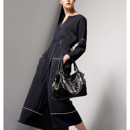 Sleek Glossy Black Shoulder Bag