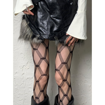 Geometric Strap Mesh Pattern Tights