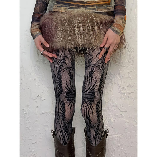 Baroque Leaf Mesh Pattern Tights