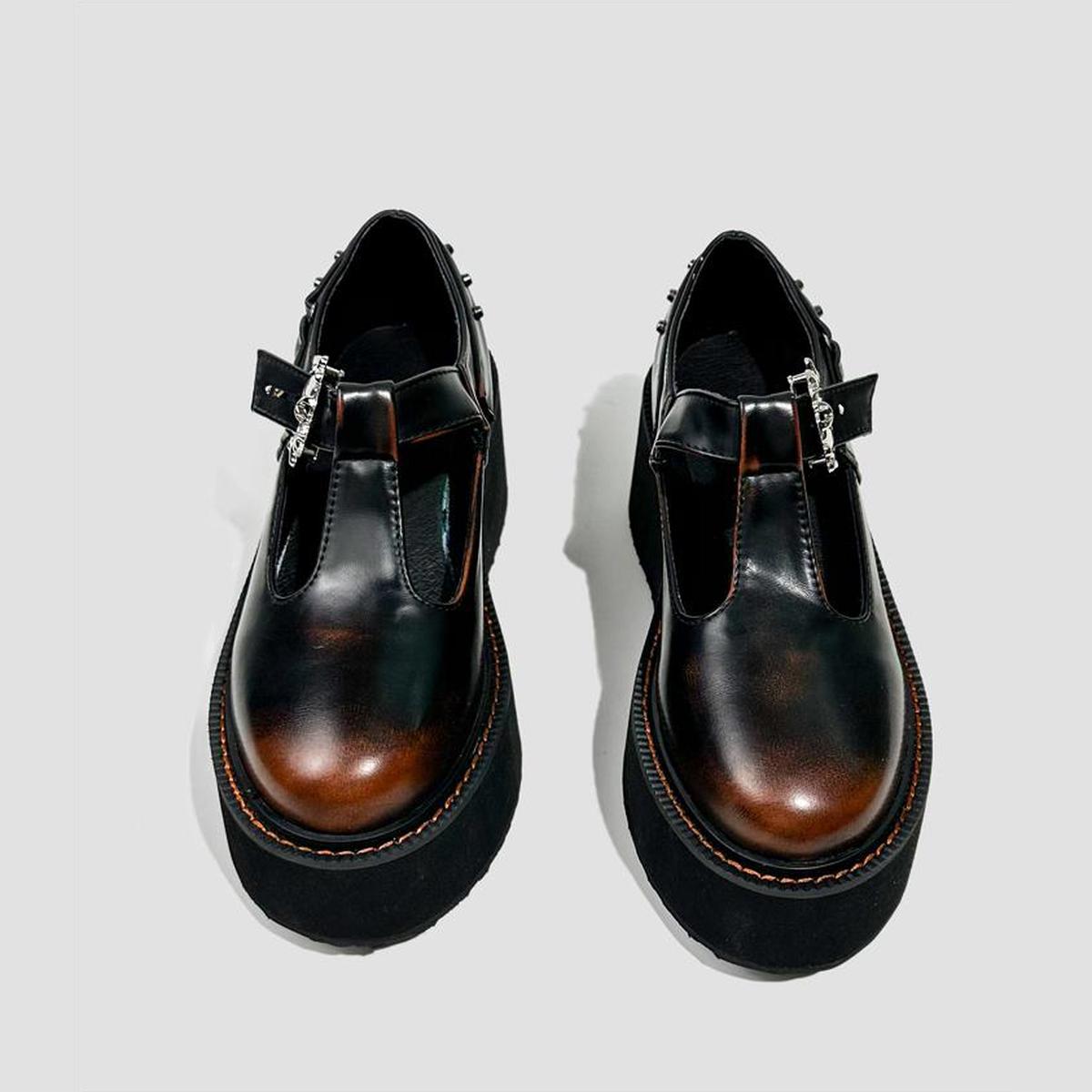 Black Metal Buckle T-Strap Platform Shoes