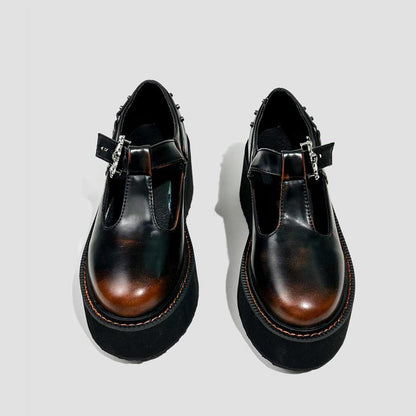 Black Metal Buckle T-Strap Platform Shoes