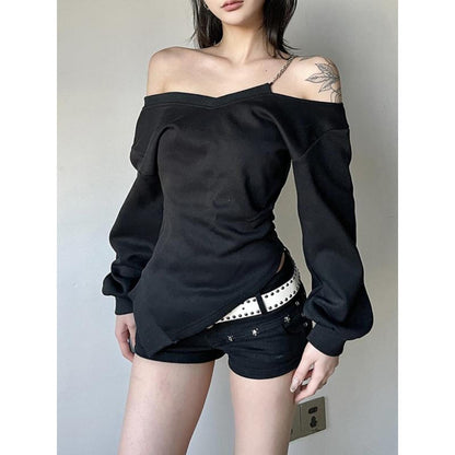 Chain Strap Off-Shoulder Sweatshirt