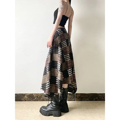 Asymmetrical Plaid Maxi Skirt