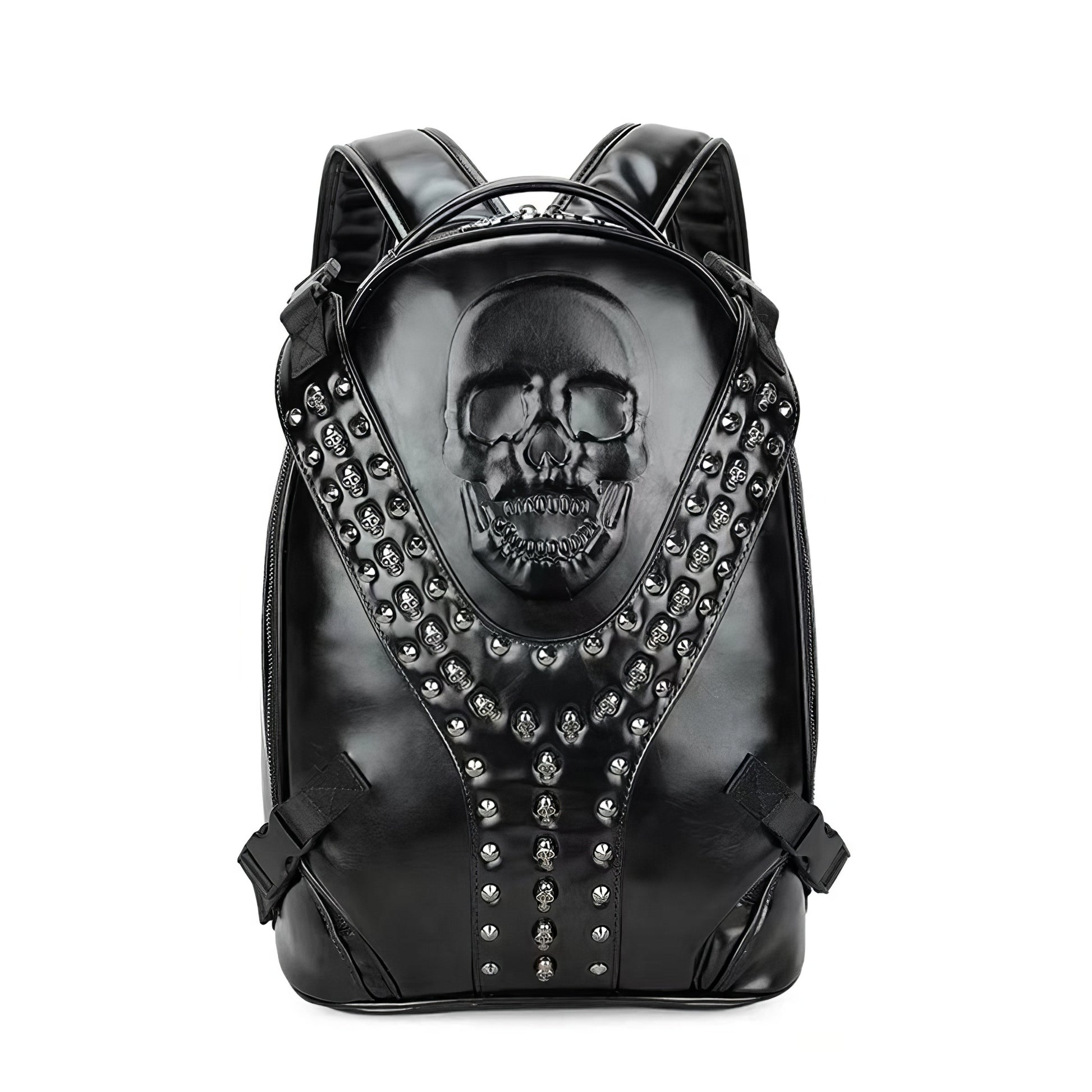 Embossed Skull Studded Leather Backpack