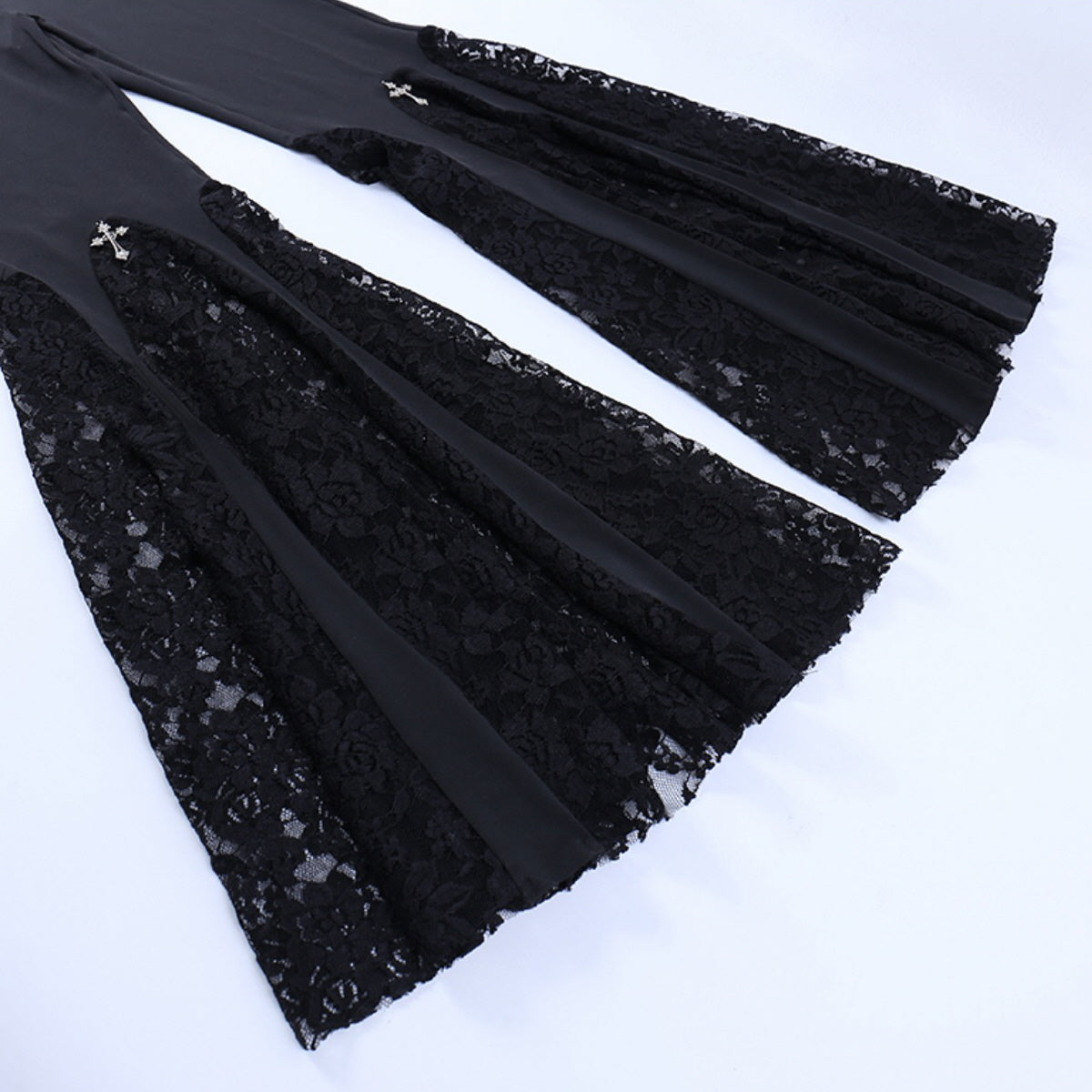 Black Lace Panel Flare Pants