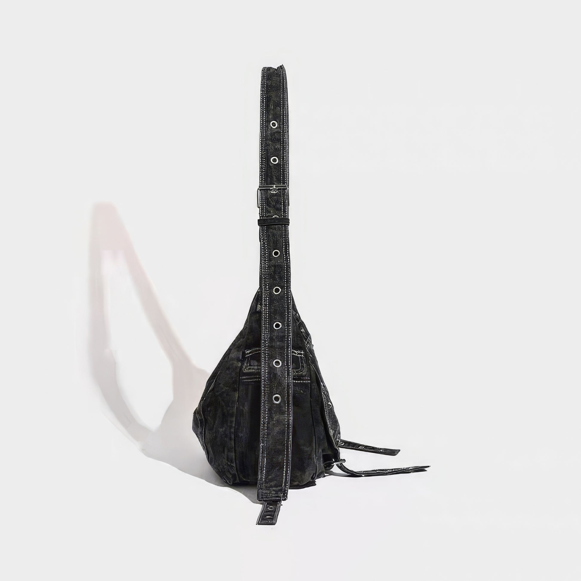 Washed Black Stitch Detail Shoulder Bag