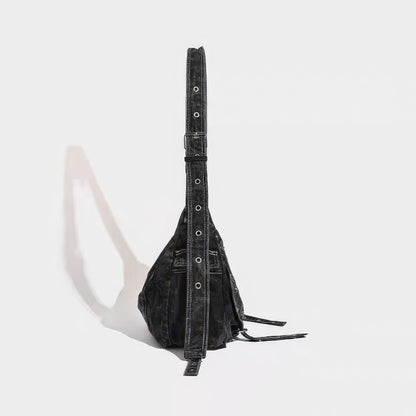 Washed Black Stitch Detail Shoulder Bag