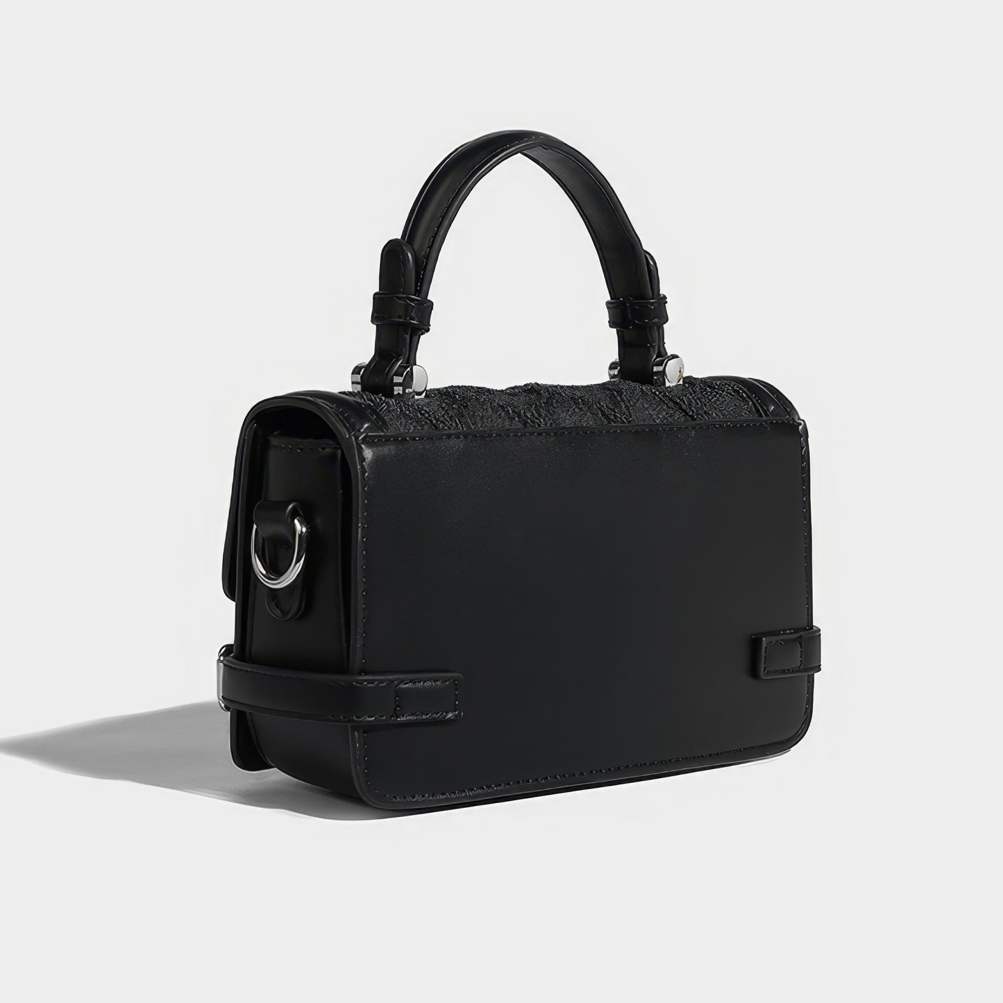 Textured Buckle Flap Top Handle Bag