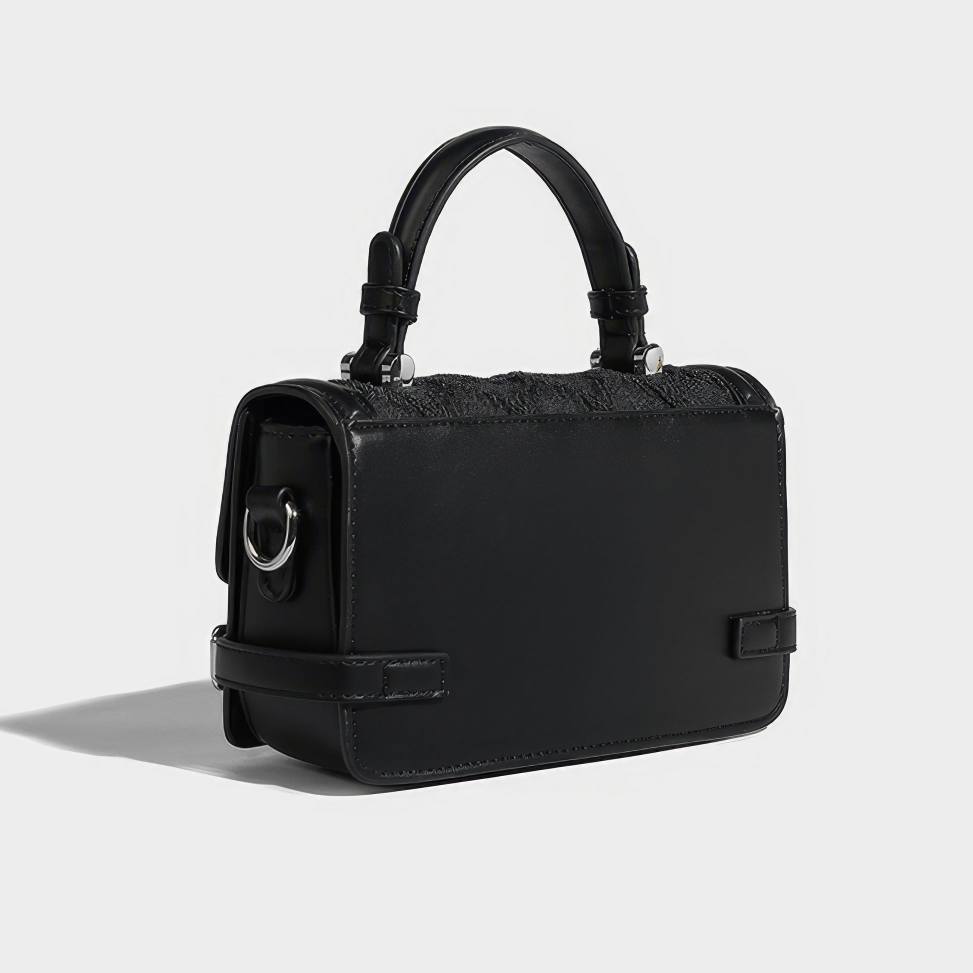 Textured Buckle Flap Top Handle Bag