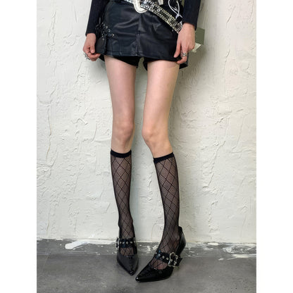 Plaid Mesh Mid-Calf Socks