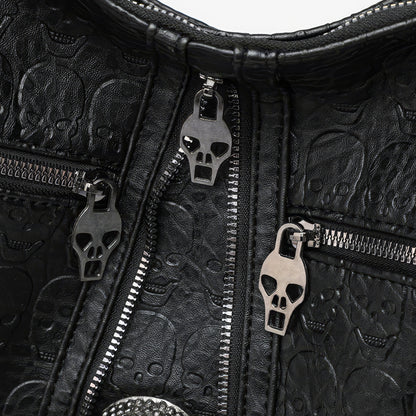 Skull Embossed Zip Detail Hobo Bag