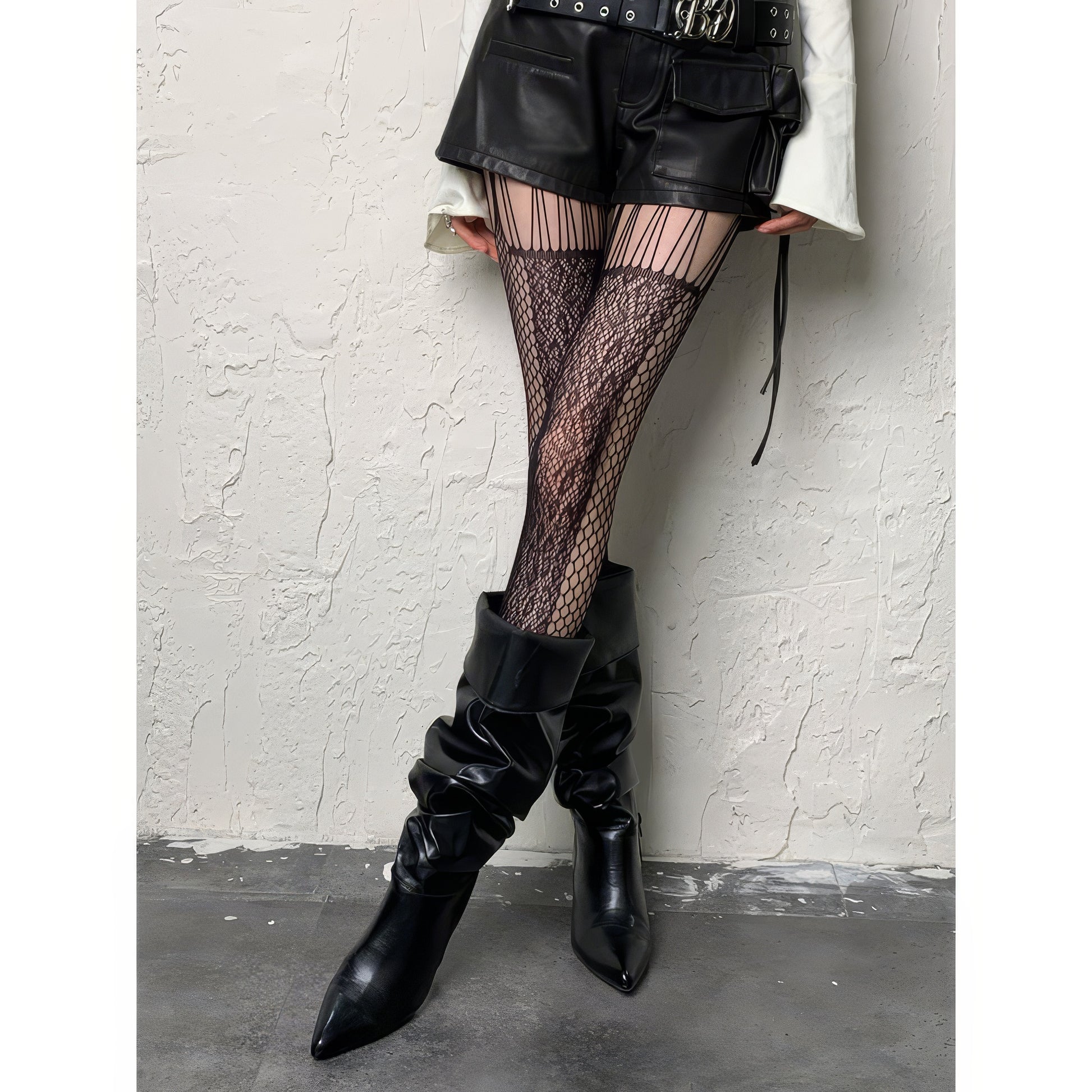 Striped Lace Mixed Mesh Tights