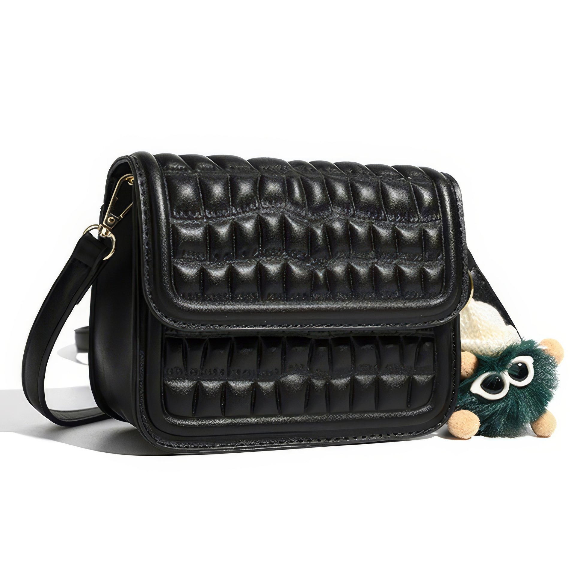 Quilted Box Flap Crossbody Bag with Charm