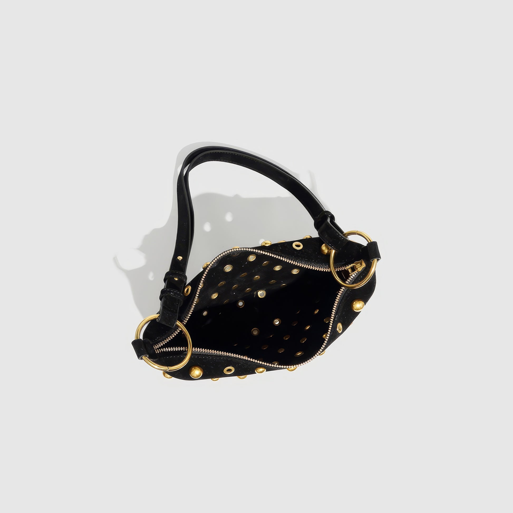 Studded Velvet Half Moon Shoulder Bag