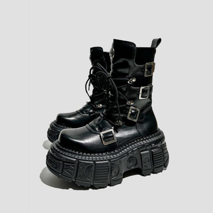 Black Multi-Buckle Platform Boots