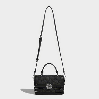 Textured Buckle Flap Top Handle Bag