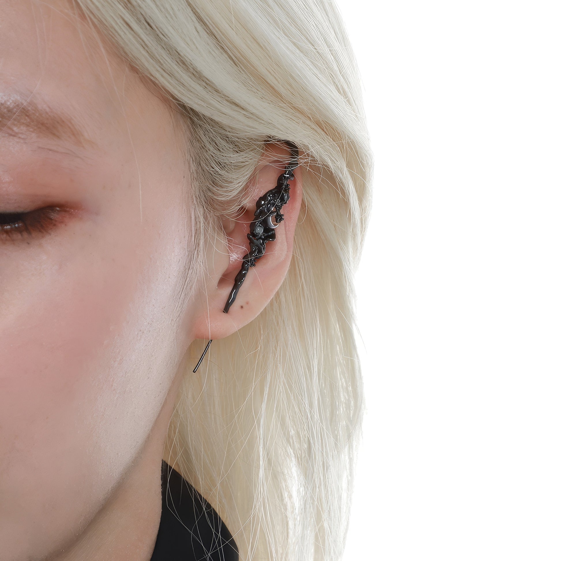 Black Crescent Vine Ear Cuff