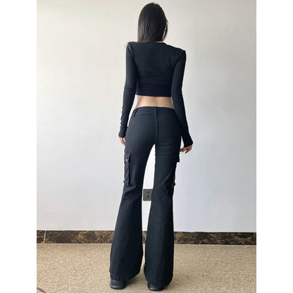 Zip Detail Flared Cargo Pants