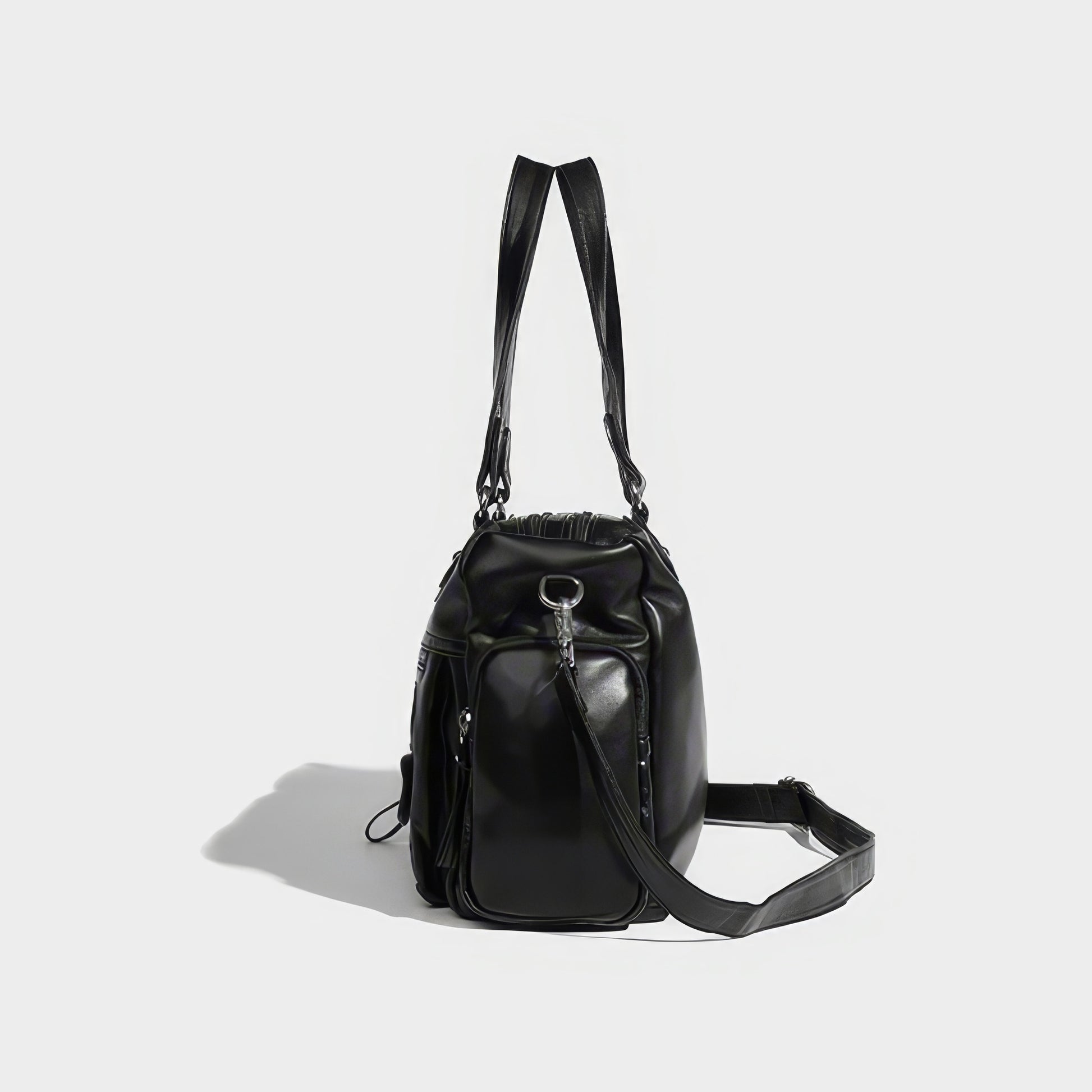 Multi-Zip Faux Leather Double Strap Shoulder Bag